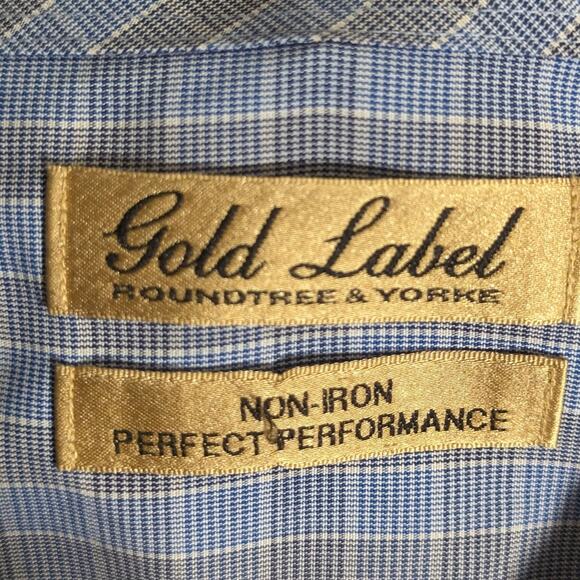 Roundtree Yorke 3XB Blue Plaid Button Down Shirt Mens Gold Label Non Iron Cotton - Picture 3 of 4